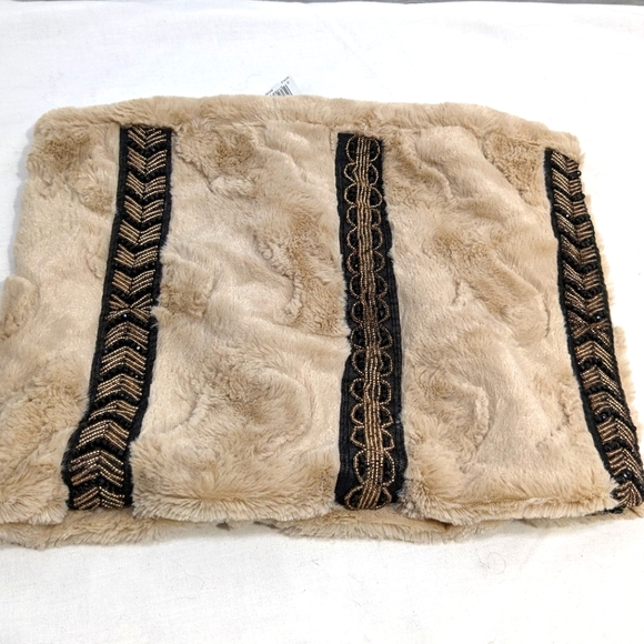 International Concepts Tan Faux Fur Embellished Beaded Cowl Loop Scarf - Picture 3 of 8